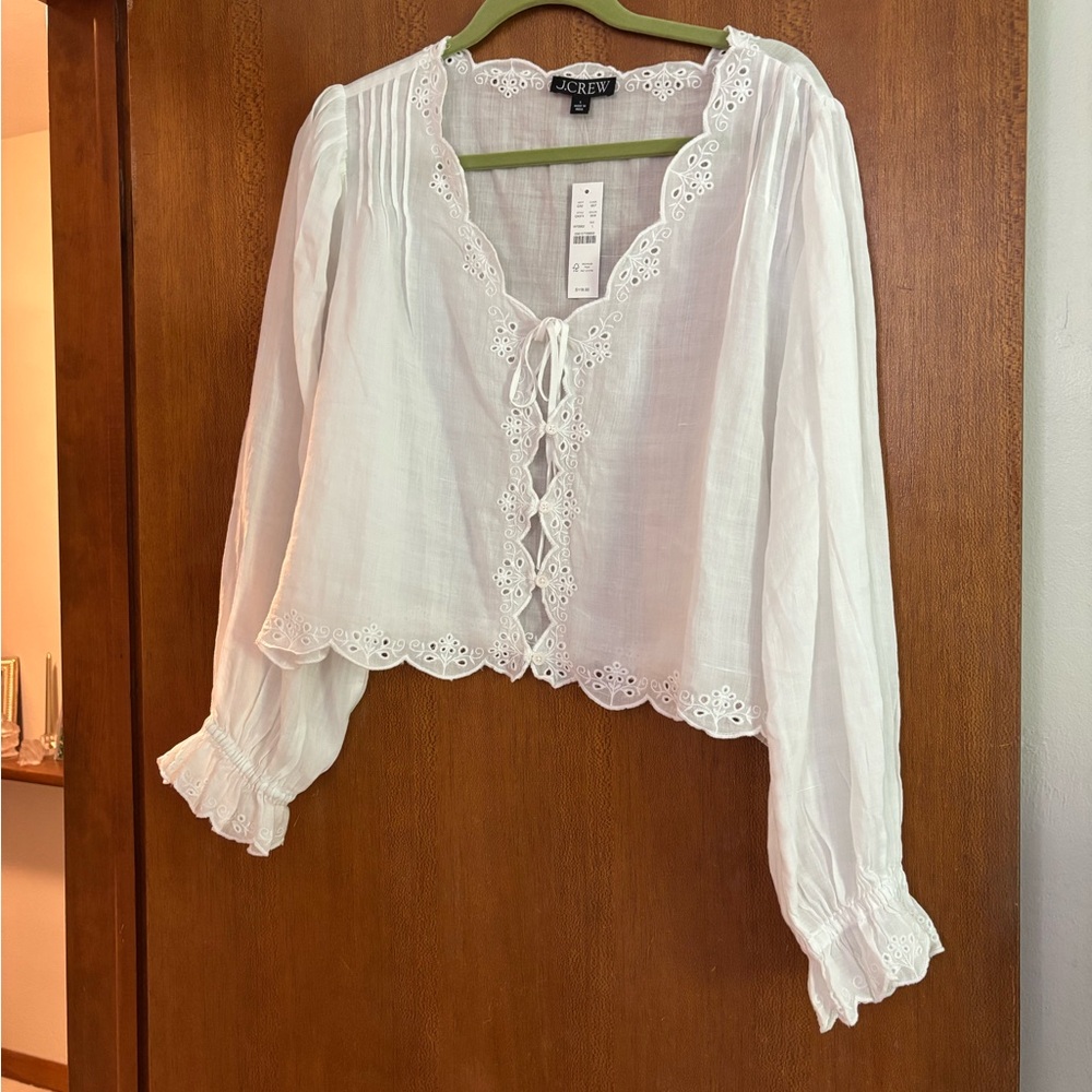 J. Crew White Eyelet Lace Blouse